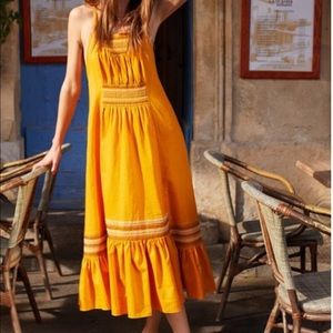 Free People mustard yellow flowy boho dress